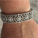 Judith Ripka  Garland Silver Diamonique Hinged Cuff Bracelet Photo 6
