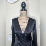 Lulus NTM: Lulu’s Festive Forever Black Satin Long Sleeve Mini Wrap Dress in Size XS Photo 2