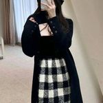 Aritzia Black and White Velvet and Wool Mini A-line Strapless Dress for Casual Night Out Photo 1