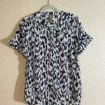 Chico's Glacier Popover Top Size 1 Size Medium Blue Floral Short Sleeve Boho Photo 3