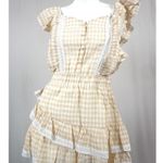 MABLE Gingham Plaid Checkered PeasantRuffle Sleeve Dress Womans Medium White Photo 0