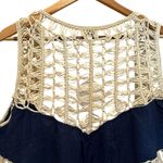 Umgee Linen Blend Crochet Open Front Blue Duster Vest Fringe Sz L Boho Y2K NWT Photo 6