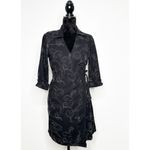 Selene Sport Black Linen Blend Embroidered Wrap Dress Size Medium Photo 1