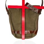 Furla Soft Italian Suede Large Hobo Bag Brown Croc Embossed Leather Trim Buckle Photo 3