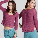 Free People  Crochet Open Knit Long Sleeve Cropped Boho Beach Sweater Sz S Photo 0