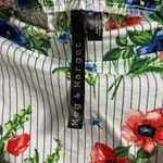 Meg & Margot Large Skirt Stripes Floral Blue Green Coral White Ruffle Front Belt Photo 5