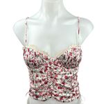 For Love & Lemons Red Satin Silk Lace Floral Ruched Cami Crop Tank Top Size XS Photo 0