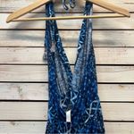 Lucky Brand LK7TF37 Blue Halter Romper Boho Geometric Print Tassel Tie Medium Photo 8
