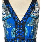 ECI New York Dress Womens 6 Blue And Black Paisley Beaded V Neck Tie Back Maxi Photo 4