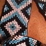 Southwestern Turquoise and White Seed Beaded Belt with Wooden Buckle Photo 6