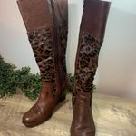 Born Leather Boots Ladies 7.5 Vintage w/Leopard Print Pony Hair Knee High Brown Photo 1