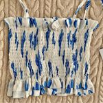 Olivaceous White Blue Cactus Print Smocked Strappy Crop Top Sz S Photo 0