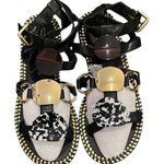 River Island  Tide Flat Sandal Black and Gold Embellished Sz8 Photo 2