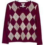 kim rogers  Petite Signature Women's‎ Arygle Red White V-Neck Sweater Size PS Photo 0
