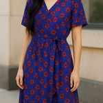 Disney Womens Dress Sz S Blue Red Floral Snow White & The Seven Dwarfs Hi Low Photo 0