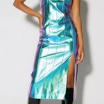 NWT Somethingnew Revolve metallic Iridescent Heather midi faux leather dress L Blue Size L Photo 6