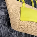 Stylish Tan and Yellow Woven Tote Bag Green Photo 3