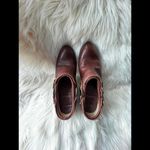 Frye Stylish Brown Leather Heeled Clogs with Buckle Detail size 7 Photo 0