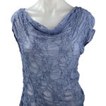 ZARA Womens Blue Textured Ruched Cowl Neck Short Cap Sleeve Blouse Top Size L Photo 0