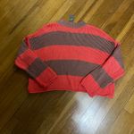 Aerie  coral pink and tan striped knit cropped sweater Photo 1