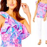 Lilly Pulitzer  Pink and Blue Floral  Women’s Ruffle top Size XXS Photo 2
