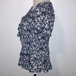 Allison Taylor Women’s Ruffle Top Short Sleeve Blouse Small S Black & White Photo 4