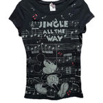 Disney  Mickey Mouse Juniors Black/Gray Short Sleeve Graphic T-shirt Size M Jingl Photo 0