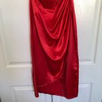 Red Satin Corset Side Slit Midi Dress Size M Size M Photo 4