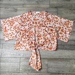 Adrienne  Pink and Orange Patterned Tie-Front Blouse Photo 0