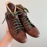 Gianni Bini GB  Brown Leather Ankle Buckle Lace Up Booties Faux Shearling Lined Photo 1