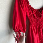 Chic Red Mini Dress with Puff Sleeves Photo 2