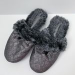 Michael Kors Slippers Fur Glitter Gunmetal Silver Size 6/7 Photo 1