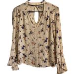 American Eagle NWT Women’s Cream Floral Choker Neck Bell Sleeve Top Size XS Photo 1