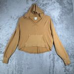 Offline By Aerie Waffle Knit Hoodie Women S Tan Long Sleeve Crop Pullover Lounge Brown Photo 1
