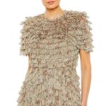 Mac Duggal NWT Ruffle Tiered Short Sleeve A-Line Gown in Ecru Multi Size 18 Photo 1