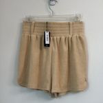 4th & RECKLESS Camel Beige TERRY TOWELLING HIGH WAISTED mini shorts set sz 6 Photo 2