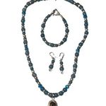 Quality Labradorite Stone Necklace Bracelet Earrings Sterling Jewelry Set Blue Photo 0