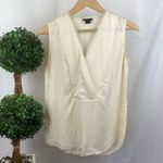 Theory  100% Silk Ivory Cream Sleeveless Ruffle Front Button Up Blouse Top S Photo 2