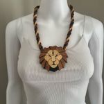 Vintage Lee Sands Lion Statement Beaded Necklace With Earrings Black Photo 0