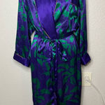 Victoria's Secret VTG Gold Label Green Purple Floral Satin Wrap Robe size M L Photo 0