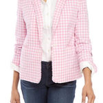 CROWN & IVY Pink Gingham Ruffle Blazer Linen Blend Size 12 Photo 0