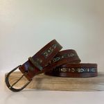 Brown Painted Tooled Southwestern Genuine Leather Brass Buckle Belt Size Large Photo 11