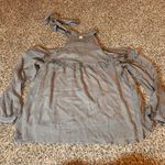 Torrid  Cold Shoulder Ruffle Tie Neck Long Sleeve Top Blouse‎ Gray Size 00 Photo 6