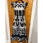 Point Sur Black White Abstract Floral Cotton Tiered Maxi Dress Size 0 Boho Pom T Photo 3
