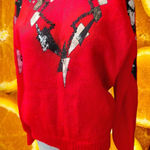Vintage Le Club Red Wool Mohair Sequin Beaded Statement Sweater Size S White Photo 0