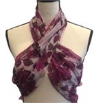 Purple Floral Semi Sheer Long Scarf Wrap Sarong Cover Up 71 x 22.5 inches Photo 3