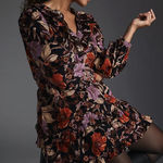 Pilcro  Tiered Corduroy Mini Dress Contemporary‎ Floral Fall Colors Anthropologie Photo 0