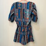 Mimi Chica Boutique Blue Orange Print Pocketed 3/4 Sleeve Buttoned Belted Romper … Photo 3
