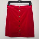 Talbots  Velveteen Button Front A-Line Skirt Red Velvet Stretch Knee Length NWT Photo 2