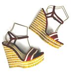 Gucci  Red White Canvas Leather Cork Wedge Summer Ankle Strap Platform Sandals 40 Photo 0